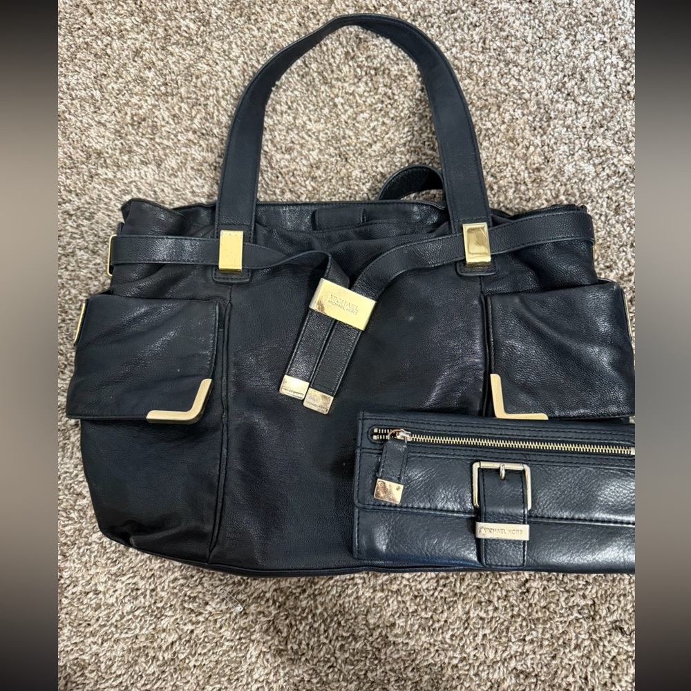 Michael Kors Black Shoulder Bag with Gold Details